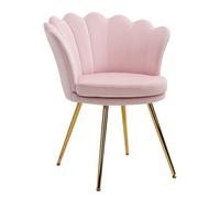 Chaise Design Coquillage Pieds Métal Dorés Effilés Velours Rose Poudré Rose