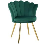 HOMCOM Fauteuil Coquillage Chaise Coiffeuse Fauteuil en Velours avec Pieds en métal doré pour Salon Chambre et Salle à Manger 67l x 64P x 77H cm Vert