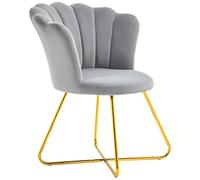 HOMCOM Fauteuil coquillage chaise coiffeuse fauteuil en velours fauteuil de salon avec pieds en acier 69 x 64 x 80 cm gris