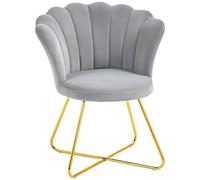 HOMCOM Fauteuil Coquillage Chaise Coiffeuse Fauteuil en Velours Fauteuil de Salon avec Pieds en Acier pour Salon et Chambre 69 x 64 x 80 cm Gris