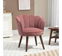 HOMCOM Fauteuil Coquillage Fauteuil de Salon Chambre avec Dossier et Coussin Aspect Velours Pieds en Bois hévéa dim. 66L x 66l x 78,5H cm, Rose