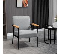 HOMCOM Fauteuil d'Appoint au Design Scandinave, Fauteuil de Relaxation, Fauteuil d'Appoint, Revêtement en Lin, Bois de Caoutchouc, Gris + Noir + Marron