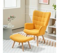 HOMCOM Fauteuil d'appoint avec Repose-Pieds, Fauteuil de relaxation en Aspect Côtelé, Fauteuil avec Accoudoirs en Bois, pour Salon, Orange