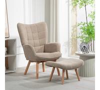 HOMCOM Fauteuil d'Appoint avec Repose-Pieds, Fauteuil Relax en Corduroy, Fauteuil avec Accoudoirs et Pieds en Bois, pour Salon, Marron Clair