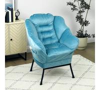 HOMCOM Fauteuil d'appoint moderne, fauteuil rembourré avec jambes en acier et poches latérales, pour salon, chambre à coucher, Bleu