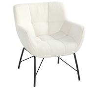 HOMCOM Fauteuil d'appoint moderne, fauteuil Sherpa-Fleece avec dossier incurvé, accoudoirs intégrés, pieds métalliques, Blanc crème