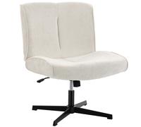 HOMCOM Fauteuil d'appoint pivotant, Fauteuil lounge rembourré effet velours avec réglage de la hauteur pour salon, bureau, Blanc crème