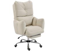 HOMCOM Fauteuil de bureau avec repose-pieds, chaise gaming et ordinateur ergonomique, flanelle blanche neige, rembourrage épais