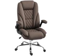 HOMCOM Fauteuil de Bureau, Chaise Bureau Ergonomique avec Large Assise rembourrée, Hauteur réglable, accoudoirs relevables, Dossier Haut, pivotant 360°, Tissu en Velours, Charge 135 Kg, Marron