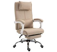 HOMCOM Fauteuil de Bureau Chaise de Bureau Ergonomique avec Repose-Pieds Rétractable, Dossier inclinable, tétière et Soutien des Lombaires, Réglable en Hauteur, en Tissu Beige