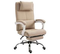 HOMCOM Fauteuil de Bureau Chaise de Bureau Ergonomique avec Repose-Pieds Rétractable, Dossier inclinable, tétière et Soutien des Lombaires, Réglable en Hauteur, en Tissu Beige