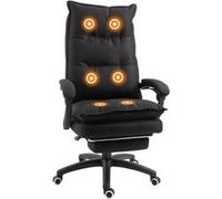 HomCom Fauteuil de bureau massant pivotant, dossier inclinable, hauteur réglable, repose-pied, noir