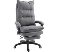 HOMCOM Fauteuil de bureau direction massant hauteur réglable dossier inclinable repose-pied intégré toile de lin gris chiné Gris G