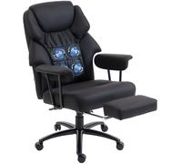 HOMCOM Fauteuil de bureau massant 3D avec repose-pieds, chaise d'ordinateur réglable avec dossier haut, rembourrage Leathaire, noir