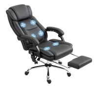 HOMCOM Fauteuil de Bureau massant et Chauffant, Chaise de Bureau Ergonomique avec Hauteur réglable, Dossier inclinable, Repose-Pieds, télécommande Filaire, pivotant 360°, Cuir synthétique, Noir