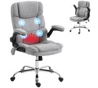 HOMCOM Fauteuil de Bureau Massant et Chauffant, Chaise de Bureau Ergonomique avec Hauteur Réglable, Fonction à Bascule, Accoudoirs Rabattables, Télécommande, Pivotant 360°, Tissu Aspect Lin, Gris