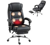 HOMCOM Fauteuil de Bureau Massant et Chauffant Cuir Synthétique Noir | Chaise de Bureau Ergonomique, Hauteur Réglable, Dossier Inclinable, Repose-Pieds, Télécommande Filaire, Pivotant 360°