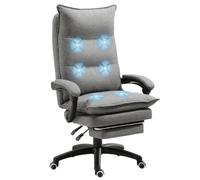 HOMCOM Fauteuil de Bureau Massant Hauteur Réglable Gris Chiné | Fauteuil Bureau Confortable, Dossier Inclinable, Repose-Pied Intégré, Toile de Lin