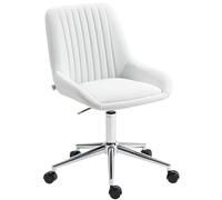 HOMCOM Fauteuil de Bureau sans accoudoirs, Chaise de Bureau Ergonomique avec Hauteur réglable et pivotant à 360°, Cuir synthétique et Silicone, pour Chambre, télétravail, Blanc
