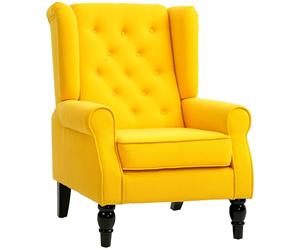HOMCOM Fauteuil de chambre de style français avec assise large, fauteuil matelassé avec accoudoirs et rembourrage, avec pieds en bois, pour salon et bureau, jaune