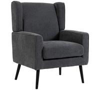 HOMCOM Fauteuil de Chambre en Chenille Style Moderne Mid-Century avec Pieds en Bois de Caoutchouc, Gris Foncé