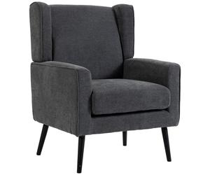 HOMCOM Fauteuil de Chambre en Chenille Style Moderne Mid-Century avec Pieds en Bois de Caoutchouc, Gris Foncé
