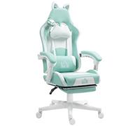 HOMCOM Fauteuil de Jeu Ergonomique avec Repose-Pieds Bleu Tiffany | Chaise de jeu/bureau avec oreilles de chat, soutien lombaire, appuie-tête, réglage en hauteur, inclinaison, similicuir.