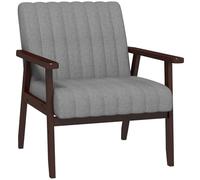 HOMCOM Fauteuil de lecture pour chambre à coucher en tissu, fauteuil rembourré avec accoudoirs en bois et coutures tubulaires, gris