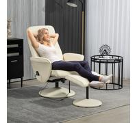 HOMCOM Fauteuil de massage avec repose-pieds, Chaise ergonomique avec 10 points de vibrations, Similicuir, 76 x 81 x 105 cm, Blanc crème