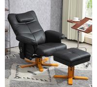 HOMCOM Fauteuil de massage avec repose-pieds, dossier réglable, port de charge USB, simili cuir, jusqu'à 150 kg, Noir