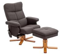 HOMCOM Fauteuil de massage avec tabouret, fauteuil de relaxation électrique, pivotant à 360 °, avec fonction allongée et espace de rangement, fauteuil TV, avec poche latérale, télécommande, pour salon