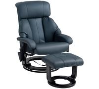 HOMCOM Fauteuil de massage inclinable avec ottoman, pivotant à 360° et repose-pieds en cuir synthétique avec poche latérale et télécommande, bleu