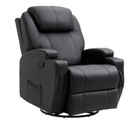 HOMCOM Fauteuil de Massage inclinable, Bascule et pivotant à 360°, Fauteuil de Relaxation, Dossier et Repose-Pieds réglable manuellement, télécommande, Porte-gobelets et Poches latérales, Noir