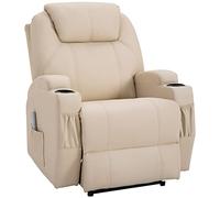 HOMCOM Fauteuil de Massage Inclinable, Chaise de Relaxation avec Dossier et Repose-Pied électrique réglables revêtement synthétique pour Salon, Chambre, Cinéma Maison Crème