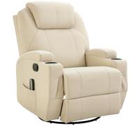 HOMCOM Fauteuil de massage inclinable, fauteuil de relaxation, dossier et repose-pieds réglable manuellement, fonction bascule, télécommande, pivotant à 360°, porte-gobelets et poches latérales, crème
