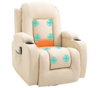 HOMCOM Fauteuil de Massage inclinable, Fauteuil de Relaxation, Dossier et Repose-Pieds réglable manuellement, Fonction Bascule, pivotant à 360°, Porte-gobelets, Poches latérales, télécommande, crème