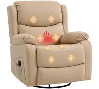 HOMCOM Fauteuil de massage inclinable manuellement à 145°, chauffant, 8 points de massage, fauteuil relax pivotant avec fonction balancelle, repose-pieds, télécommande, poches latérales, cuir PU,