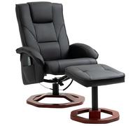 HOMCOM Fauteuil de massage relaxant avec repose-pieds - Fauteuil TV inclinable avec fonction massage - Rotation à 360° - Cuir synthétique - Acier - Noir + marron - 73 x 83 x 106 cm