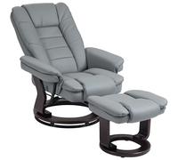 HOMCOM Fauteuil de Relaxation avec Dossier inclinable jusqu'à 135°, Repose-Pied, siège pivotant à 360°, Assise rembourrée Confortable, revêtement synthétique, pour Bureau, Salon, Chambre, Gris