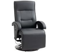 HOMCOM Fauteuil de relaxation avec fonction allongée, pivotant, noir | Fauteuil inclinable avec dossier réglable, repose-pieds, fauteuil TV, fauteuil de repos pour salon, cuir synthétique