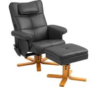 HOMCOM Fauteuil de relaxation avec fonction de couchage Fauteuil de massage avec pouf et espace de rangement Fauteuil de télévision avec poche latérale Similicuir 78 x 86 x 93cm Noir