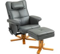 HOMCOM Fauteuil de relaxation avec fonction de couchage Fauteuil de massage avec pouf et espace de rangement Fauteuil de télévision avec poche latérale Similicuir 78 x 86 x 93cm Gris foncé