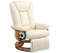 HOMCOM Fauteuil de relaxation avec fonction inclinable, Fauteuil TV pivotant avec dossier réglable - Fauteuil inclinable jusqu'à 150 kg, Similicuir, Crème blanc