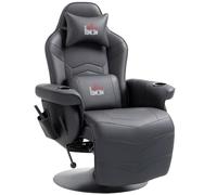 HOMCOM Fauteuil de relaxation avec fonction massage, fauteuil TV avec fonction chaise longue, coussin, pivotant Fauteuil TV avec télécommande, porte-gobelet et poche latérale, similicuir, noir