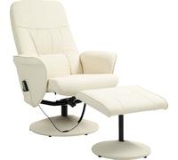 HOMCOM Fauteuil de relaxation avec pouf, fauteuil TV pivotant avec 10 points de massage, fonction de couchage, fauteuil de massage avec télécommande, poche latérale, fauteuil TV, similicuir, blanc crè