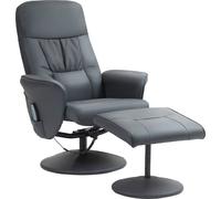 HOMCOM Fauteuil de relaxation avec pouf, fauteuil TV pivotant avec 10 points de massage, fonction de couchage, fauteuil de massage avec télécommande, poche latérale, fauteuil TV, similicuir, gris fonc