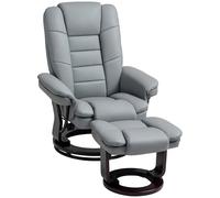 HOMCOM Fauteuil de Relaxation avec Repose-Pied, Dossier inclinable 135° Max., siège pivotant 360°, Assise rembourrée Confort, revêtement synthétique, pour Salon, Chambre, Bureau, Gris