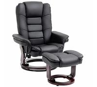 HOMCOM Fauteuil de Relaxation avec Repose-Pied, Dossier inclinable 135° Max., siège pivotant 360°, Assise rembourrée Confort, revêtement PU, pour Salon, Chambre, Bureau, Noir