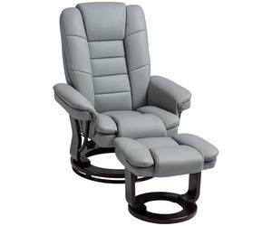HOMCOM Fauteuil de Relaxation avec Repose-Pied, Dossier inclinable 135° Max., siège pivotant 360°, Assise rembourrée Confort, revêtement synthétique, pour Salon, Chambre, Bureau, Gris
