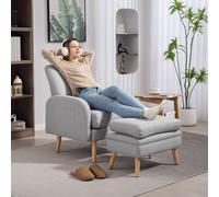 HOMCOM Fauteuil de relaxation avec repose-pied fauteuil TV avec coussins capitonné en tissu lin 68,5 x 73,5 x 90 cm gris clair